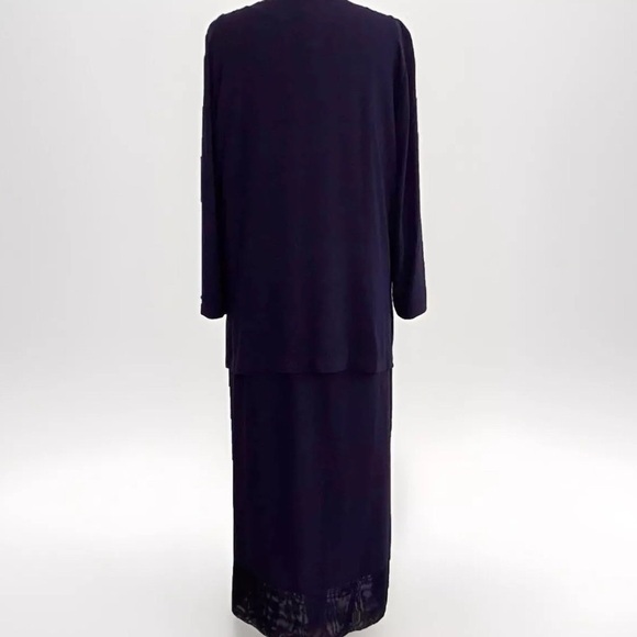 Eileen Fisher Navy Blue Scoop Neck Silk Sheathe Dress with Matching Jacket Sz M - Picture 4 of 15
